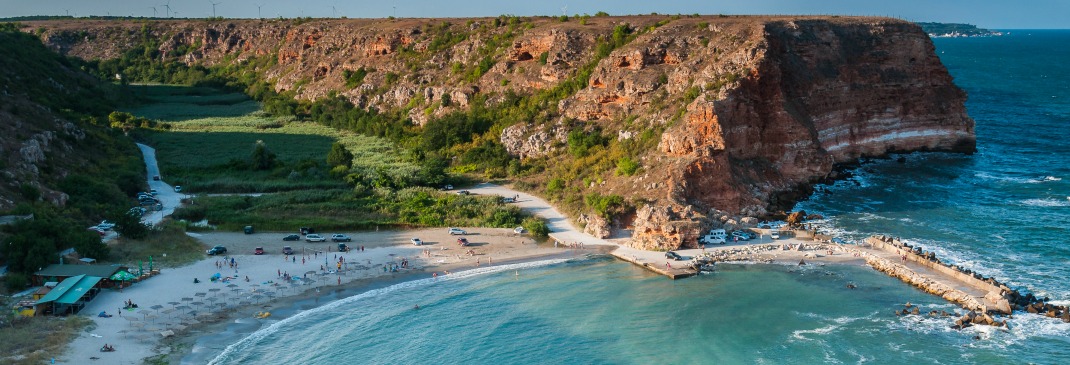 The waves crash against the shoreline in Black Sea Bay